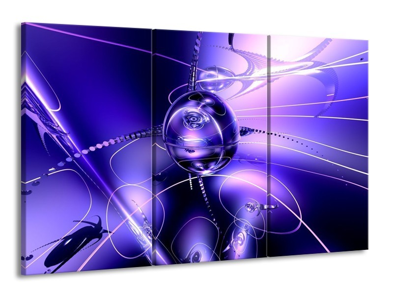 Glas schilderij Abstract | Blauw, Paars, Wit | 165x100cm 3Luik
