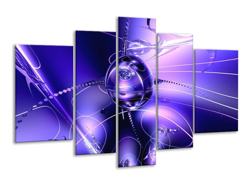 Glas schilderij Abstract | Blauw, Paars, Wit | 170x100cm 5Luik