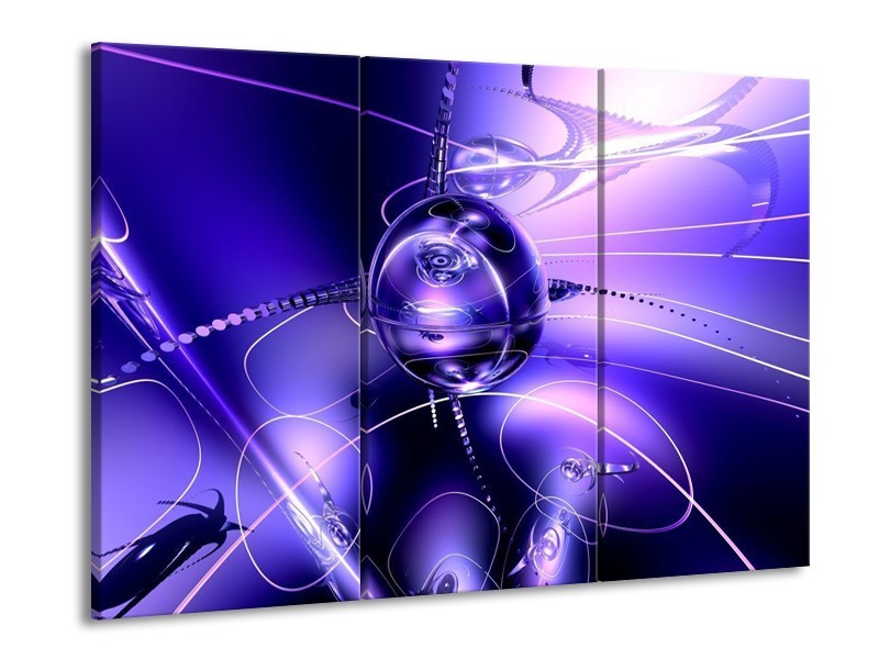 Glas schilderij Abstract | Blauw, Paars, Wit | 90x60cm 3Luik