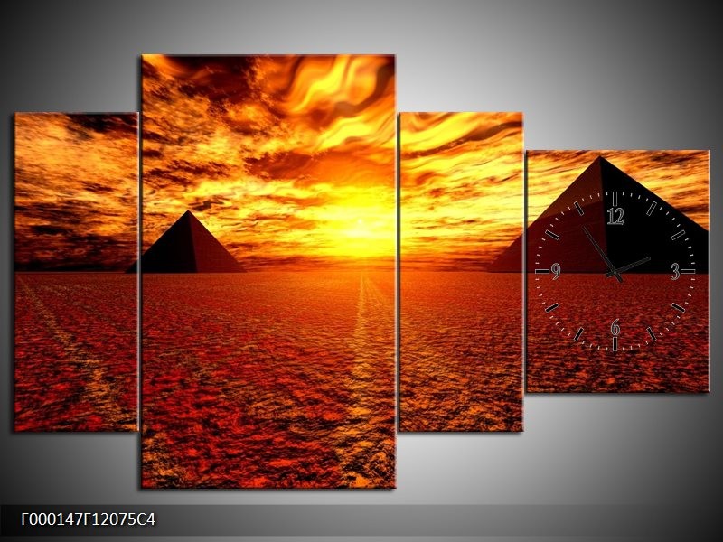 Klok schilderij Egypte | Oranje, Geel, Rood | 120x75cm 4Luik