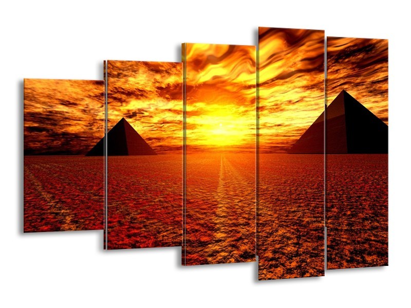 Canvas schilderij Egypte | Oranje, Geel, Rood | 150x100cm 5Luik