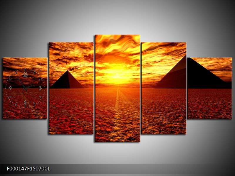 Klok schilderij Egypte | Oranje, Geel, Rood | 150x70cm 5Luik