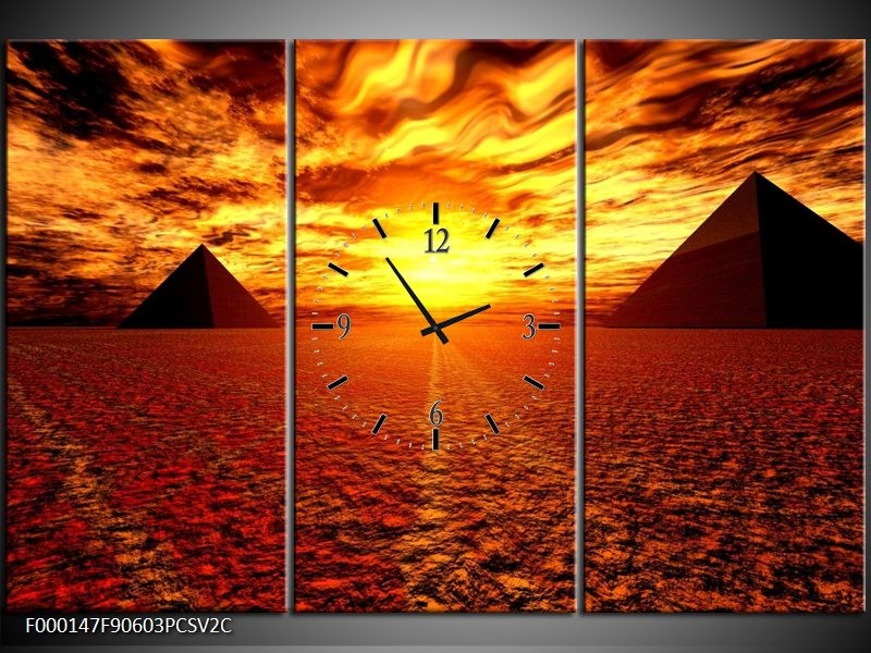Klok schilderij Egypte | Oranje, Geel, Rood | 90x60cm 3Luik