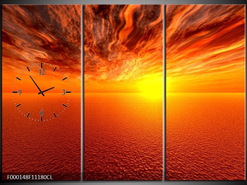 Klok schilderij Zonsondergang | Geel, Oranje | 111x80cm 3Luik