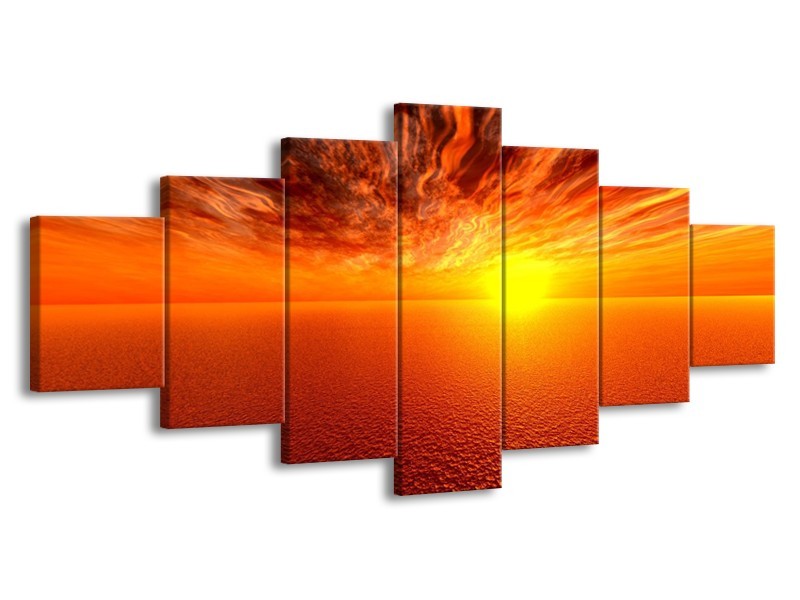 Canvas schilderij Zonsondergang | Geel, Oranje | 210x100cm 7Luik