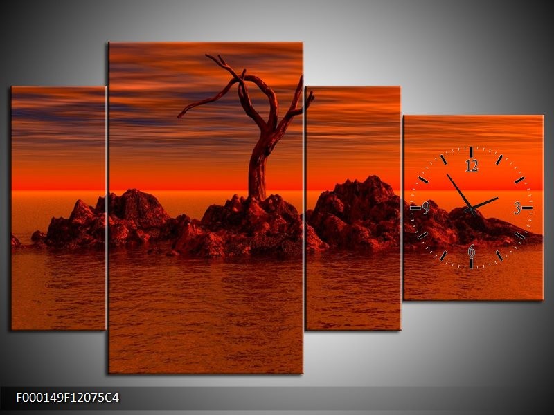 Klok schilderij Stenen | Rood, Zwart | 120x75cm 4Luik