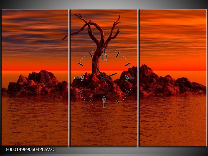 Klok schilderij Stenen | Rood, Zwart | 90x60cm 3Luik