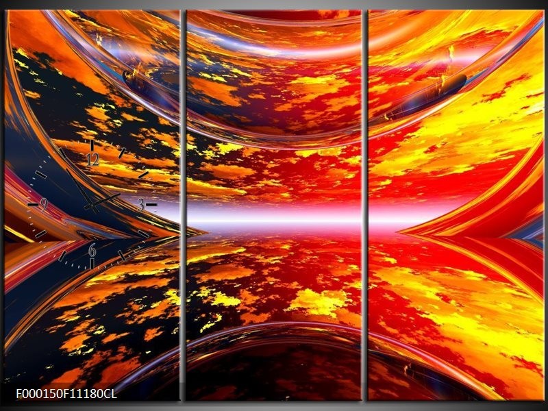 Klok schilderij Modern | Rood, Oranje, Geel | 111x80cm 3Luik