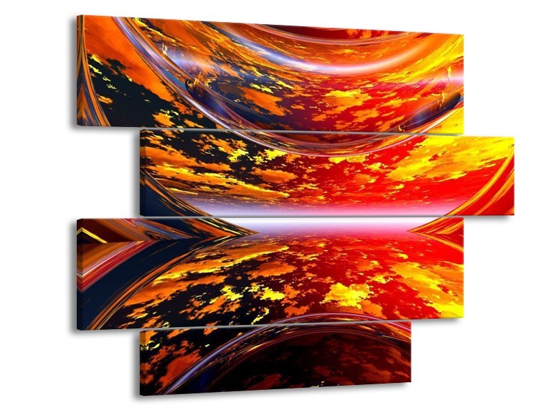 Canvas schilderij Modern | Rood, Oranje, Geel | 115x85cm 4Luik