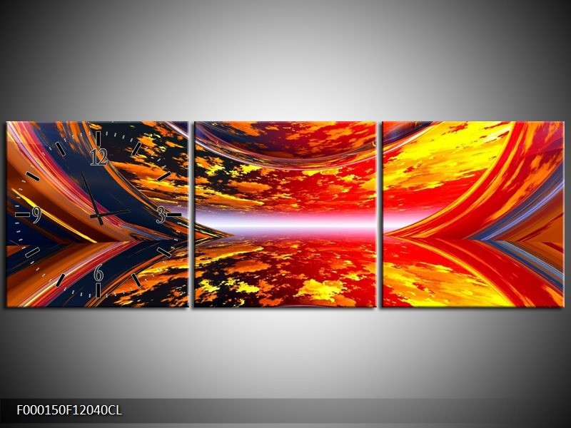 Klok schilderij Modern | Rood, Oranje, Geel | 120x40cm 3Luik