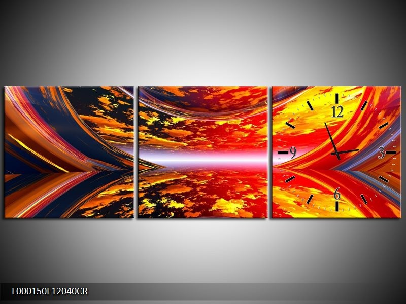 Klok schilderij Modern | Rood, Oranje, Geel | 120x40cm 3Luik