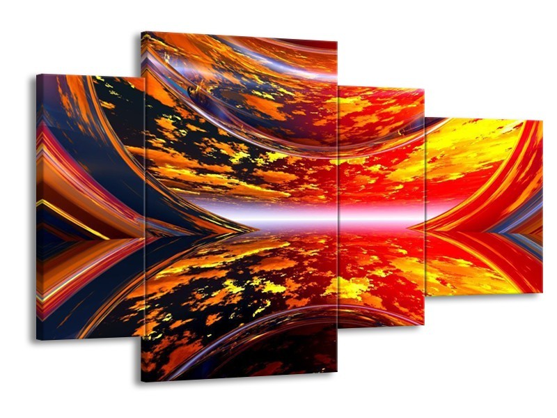 Canvas schilderij Modern | Rood, Oranje, Geel | 120x75cm 4Luik