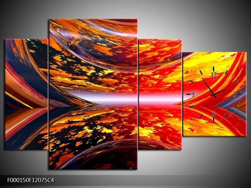 Klok schilderij Modern | Rood, Oranje, Geel | 120x75cm 4Luik
