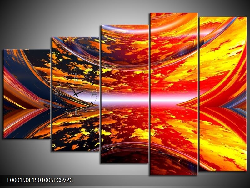 Klok schilderij Modern | Rood, Oranje, Geel | 150x100cm 5Luik