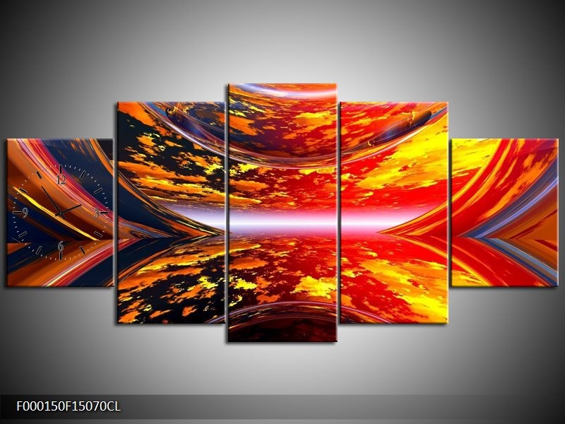 Klok schilderij Modern | Rood, Oranje, Geel | 150x70cm 5Luik