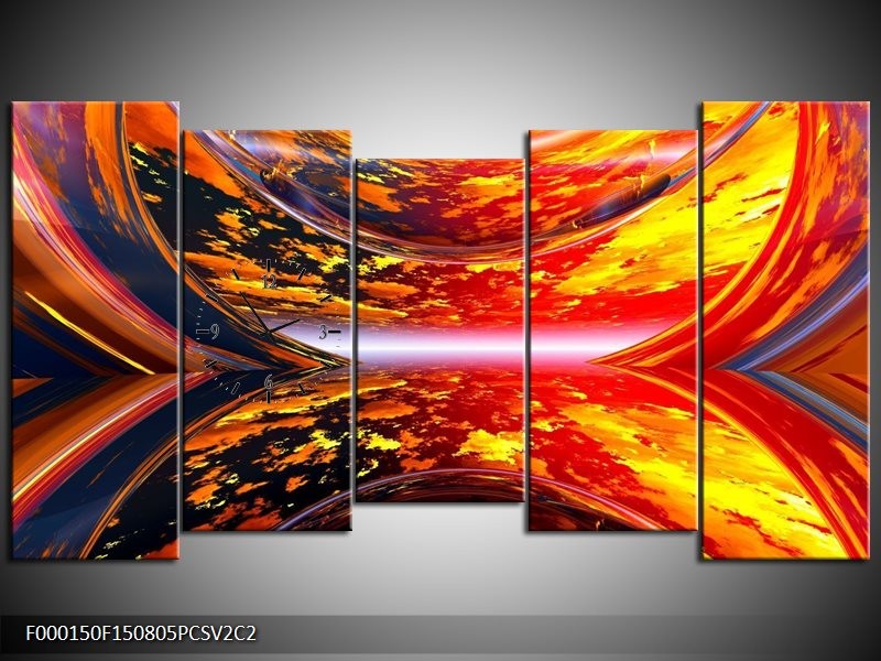 Klok schilderij Modern | Rood, Oranje, Geel | 150x80cm 5Luik