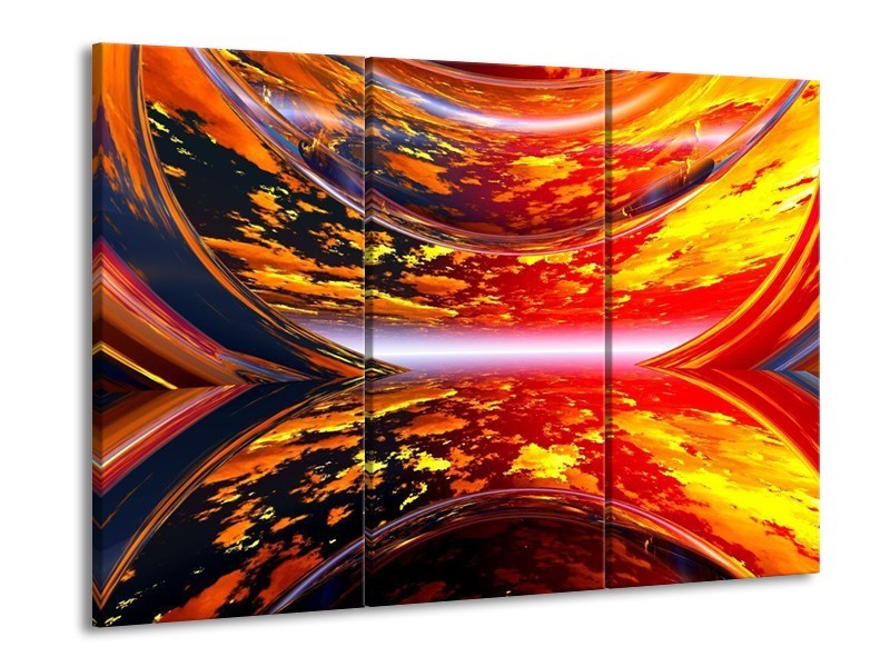 Canvas schilderij Modern | Rood, Oranje, Geel | 90x60cm 3Luik