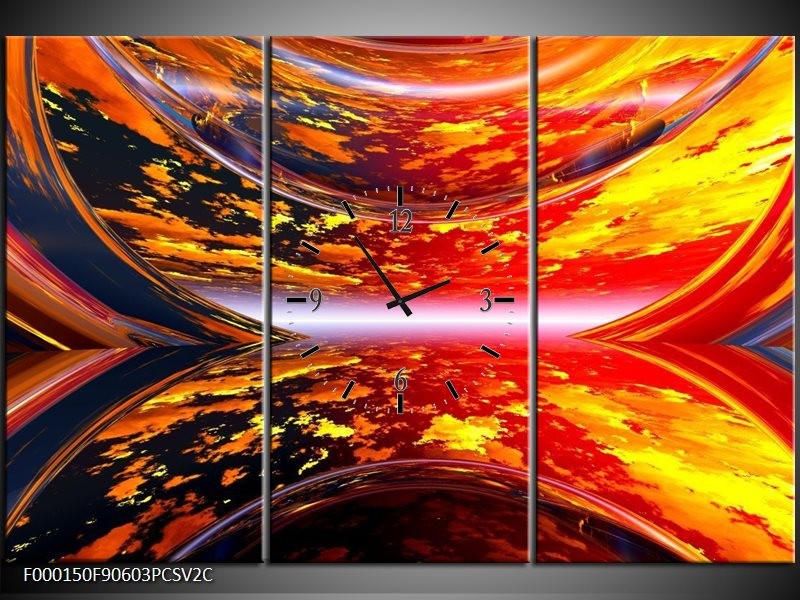 Klok schilderij Modern | Rood, Oranje, Geel | 90x60cm 3Luik