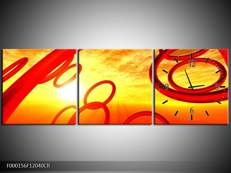 Klok schilderij Zon | Geel, Rood, Oranje | 120x40cm 3Luik