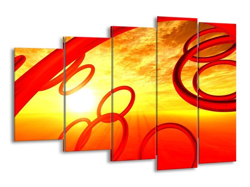 Canvas schilderij Zon | Geel, Rood, Oranje | 150x100cm 5Luik