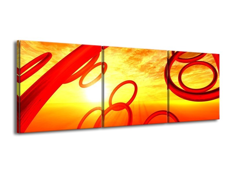 Canvas schilderij Zon | Geel, Rood, Oranje | 150x50cm 3Luik