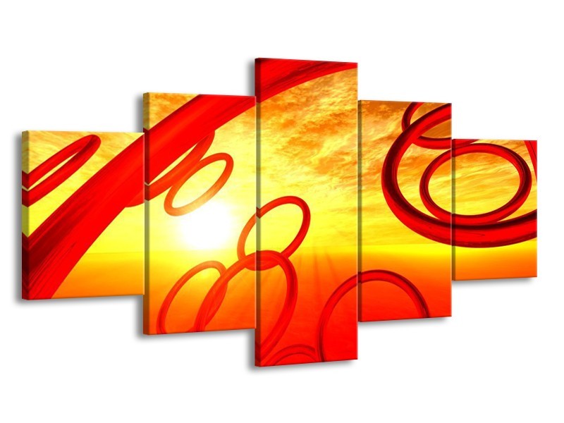 Canvas schilderij Zon | Geel, Rood, Oranje | 150x80cm 5Luik