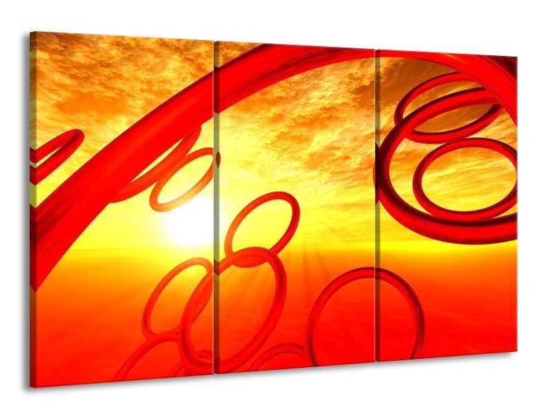 Canvas schilderij Zon | Geel, Rood, Oranje | 165x100cm 3Luik