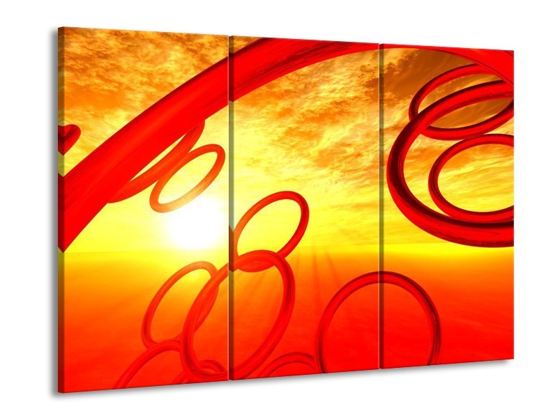 Canvas schilderij Zon | Geel, Rood, Oranje | 90x60cm 3Luik