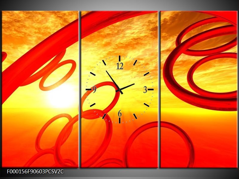 Klok schilderij Zon | Geel, Rood, Oranje | 90x60cm 3Luik