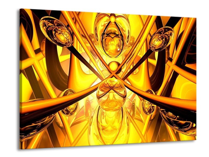 Glas schilderij Abstract | Geel, Goud, Bruin | 100x70cm 1Luik