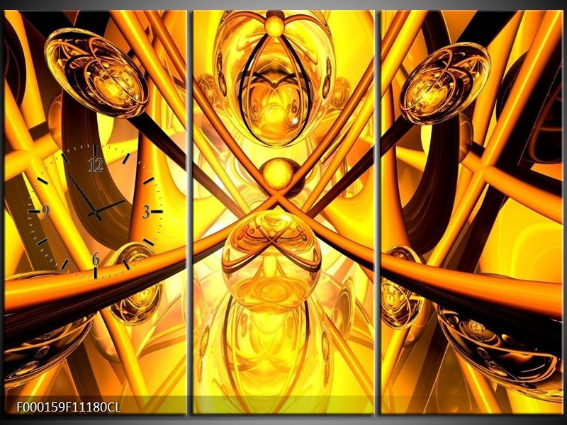 Klok schilderij Abstract | Geel, Goud, Bruin | 111x80cm 3Luik
