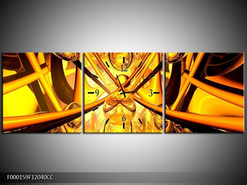 Klok schilderij Abstract | Geel, Goud, Bruin | 120x40cm 3Luik