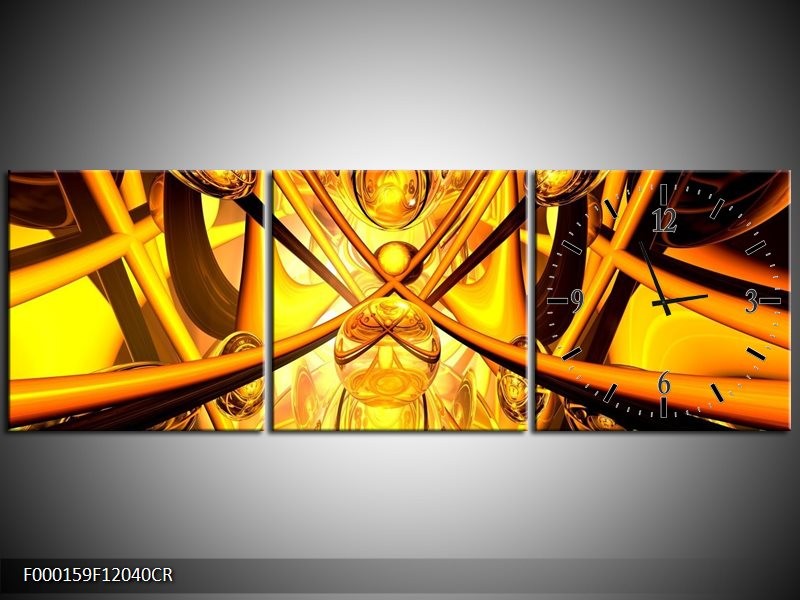Klok schilderij Abstract | Geel, Goud, Bruin | 120x40cm 3Luik