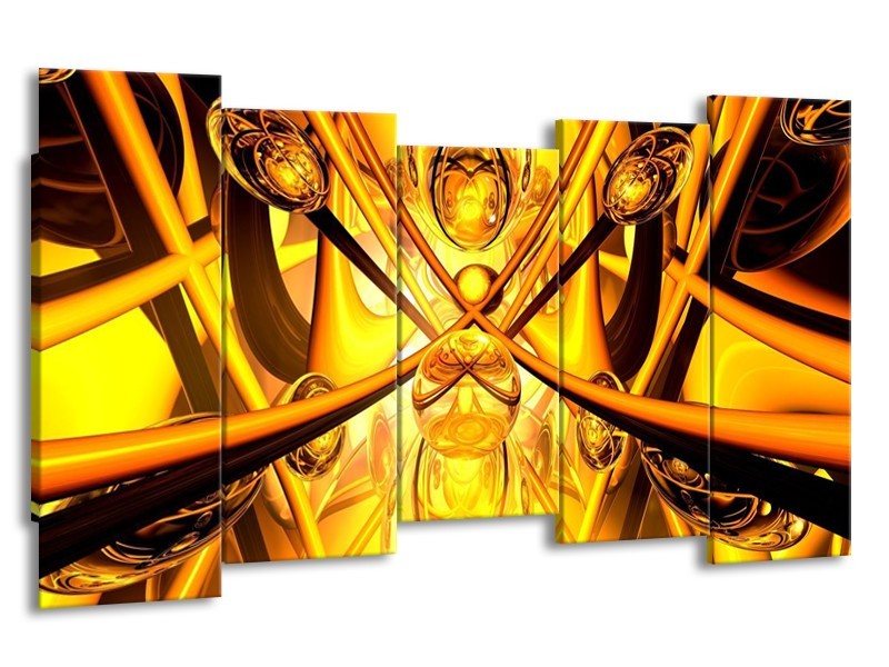 Canvas schilderij Abstract | Geel, Goud, Bruin | 150x80cm 5Luik
