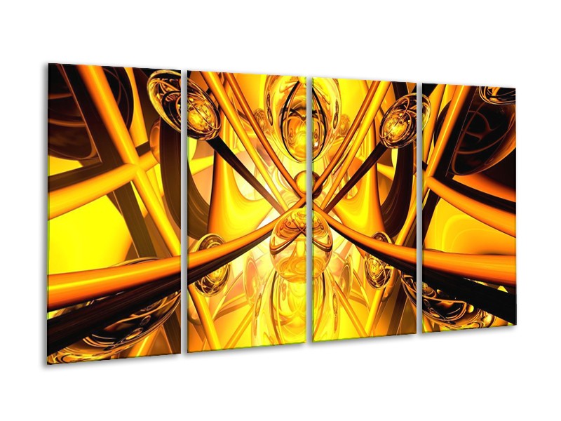 Glas schilderij Abstract | Geel, Goud, Bruin | 160x80cm 4Luik