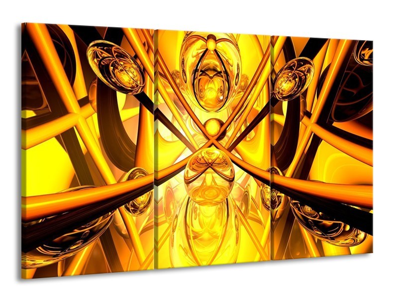 Glas schilderij Abstract | Geel, Goud, Bruin | 165x100cm 3Luik