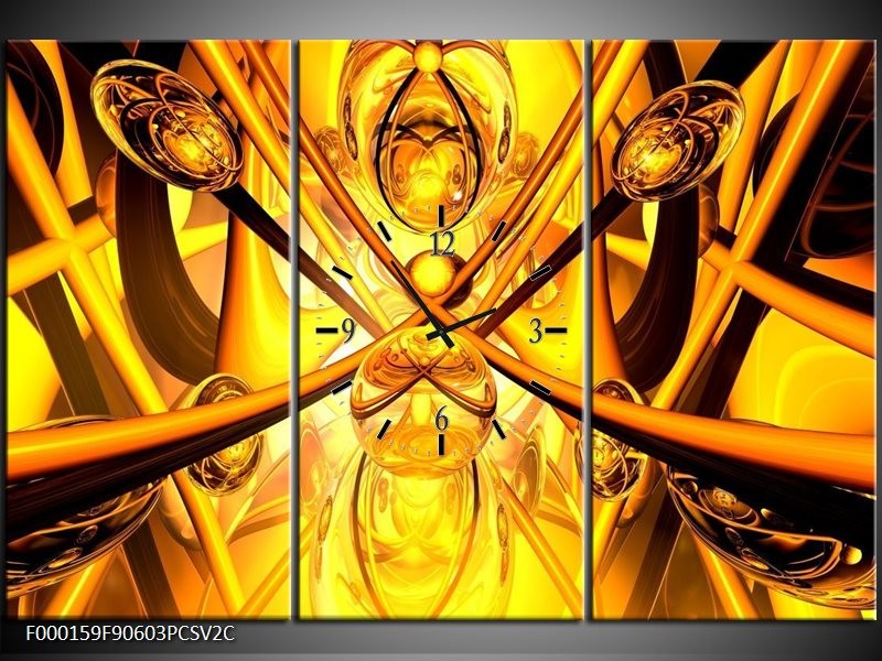 Klok schilderij Abstract | Geel, Goud, Bruin | 90x60cm 3Luik