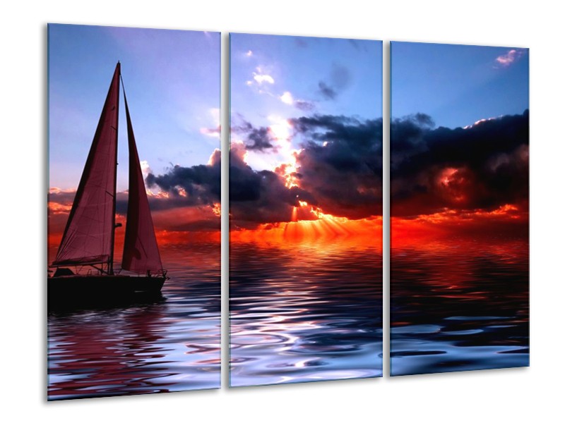 Glas schilderij Zee | Rood, Geel, Blauw | 120x80cm 3Luik