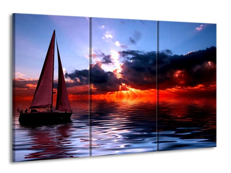 Glas schilderij Zee | Rood, Geel, Blauw | 165x100cm 3Luik