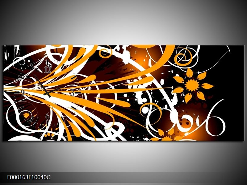 Klok schilderij Abstract | Oranje, Wit, Bruin | 100x40cm 1Luik