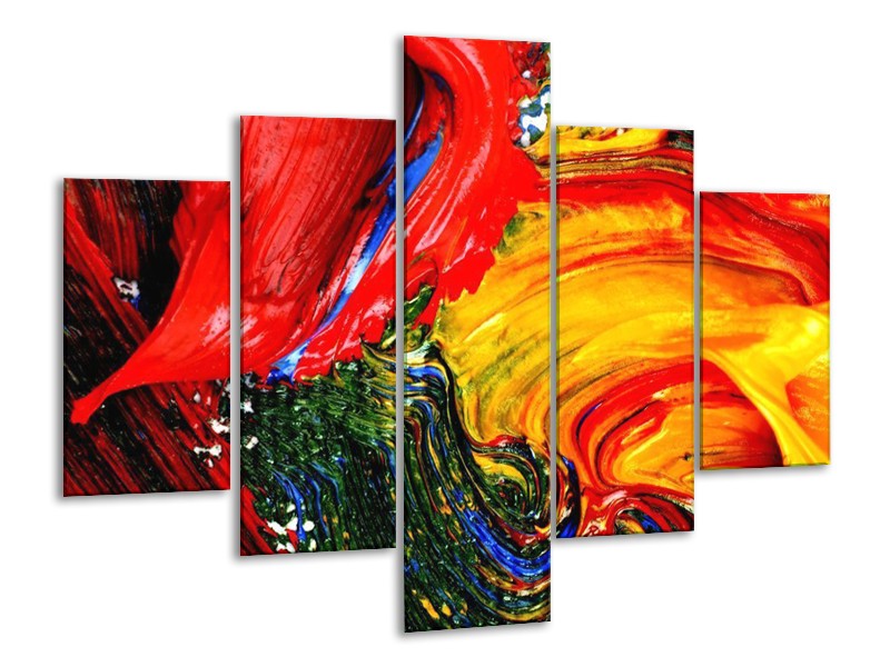 Canvas schilderij Verf | Rood, Geel, Groen | 100x70cm 5Luik