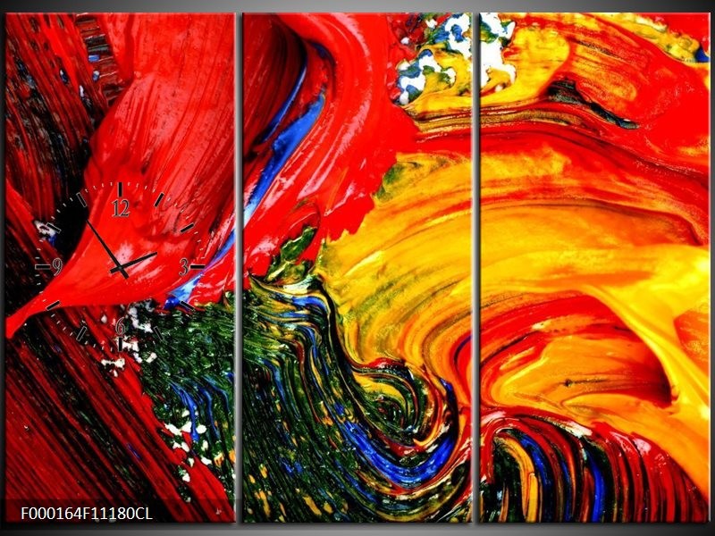 Klok schilderij Verf | Rood, Geel, Groen | 111x80cm 3Luik