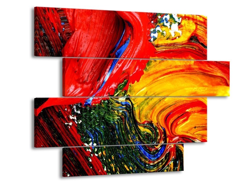 Glas schilderij Verf | Rood, Geel, Groen | 115x85cm 4Luik