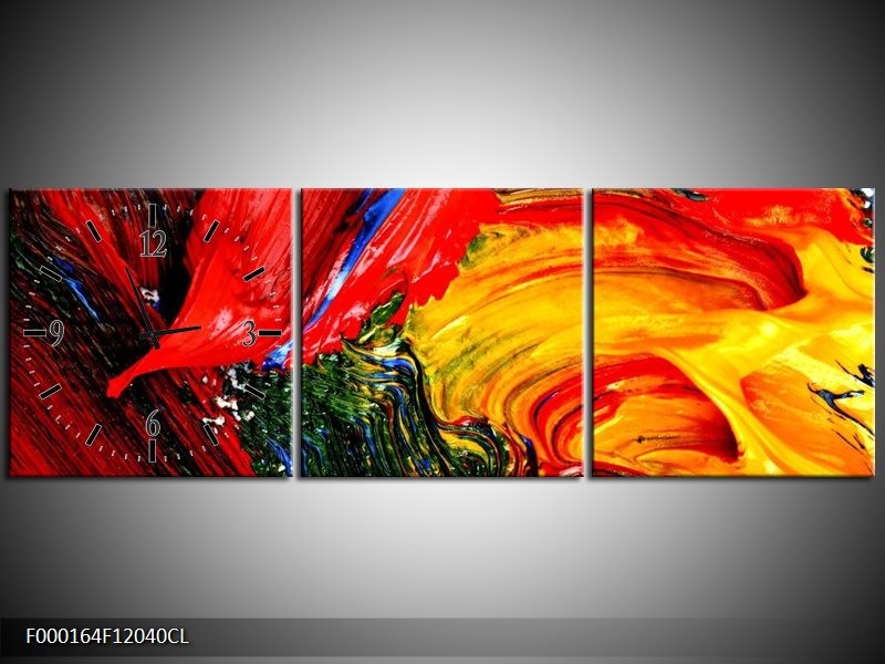 Klok schilderij Verf | Rood, Geel, Groen | 120x40cm 3Luik