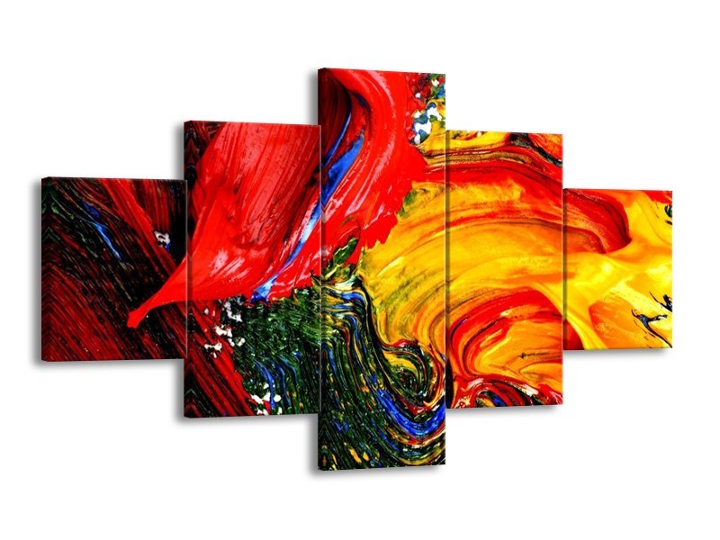 Canvas schilderij Verf | Rood, Geel, Groen | 125x70cm 5Luik