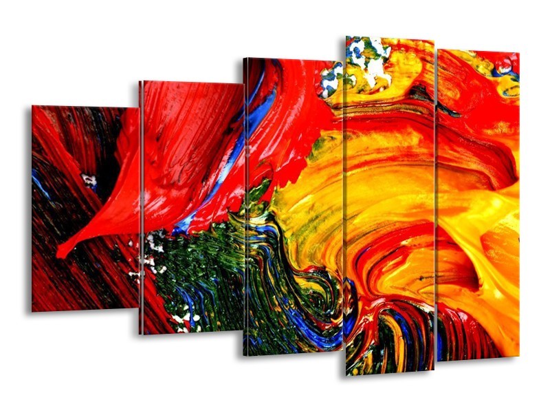 Canvas schilderij Verf | Rood, Geel, Groen | 150x100cm 5Luik