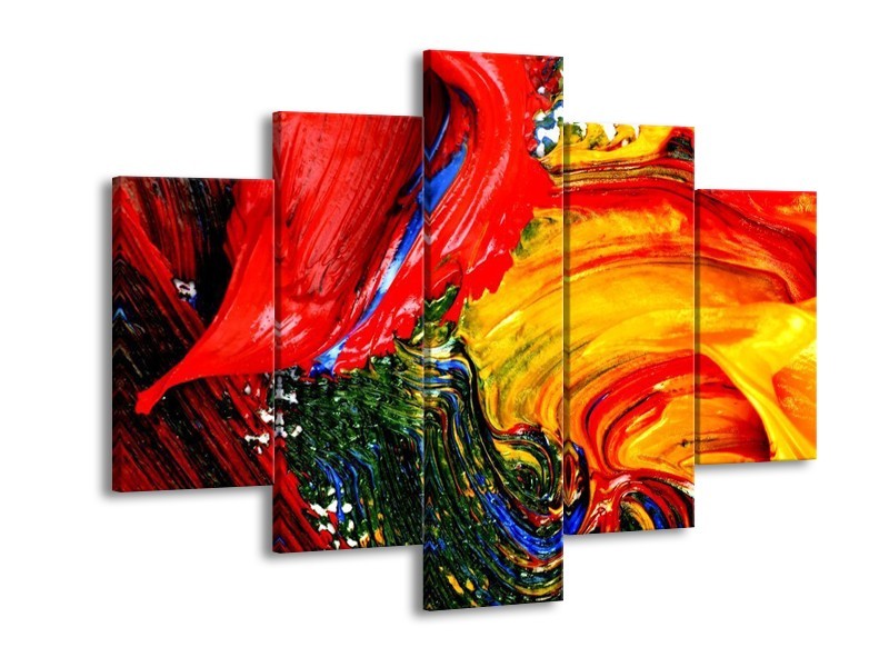 Canvas schilderij Verf | Rood, Geel, Groen | 150x105cm 5Luik