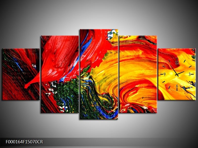 Klok schilderij Verf | Rood, Geel, Groen | 150x70cm 5Luik