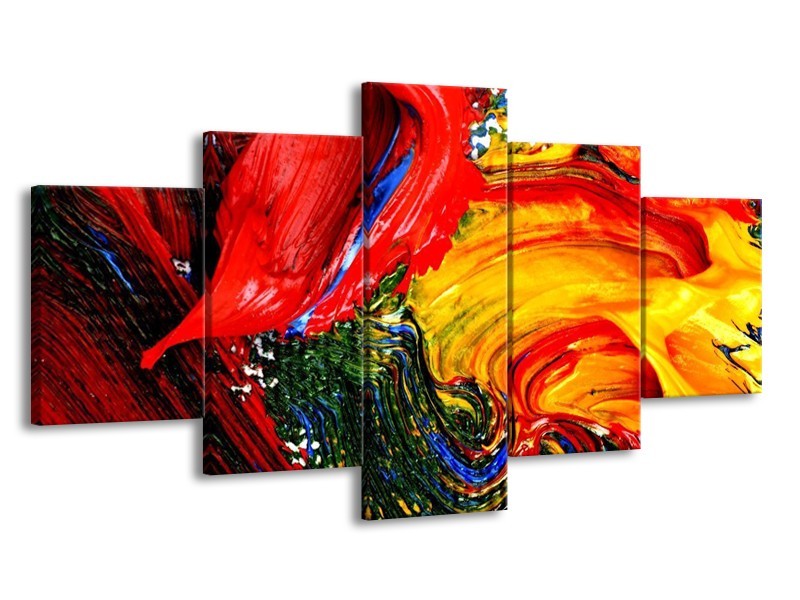 Canvas schilderij Verf | Rood, Geel, Groen | 150x80cm 5Luik