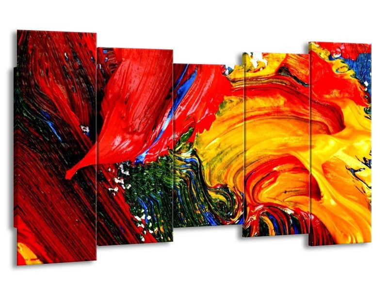 Canvas schilderij Verf | Rood, Geel, Groen | 150x80cm 5Luik